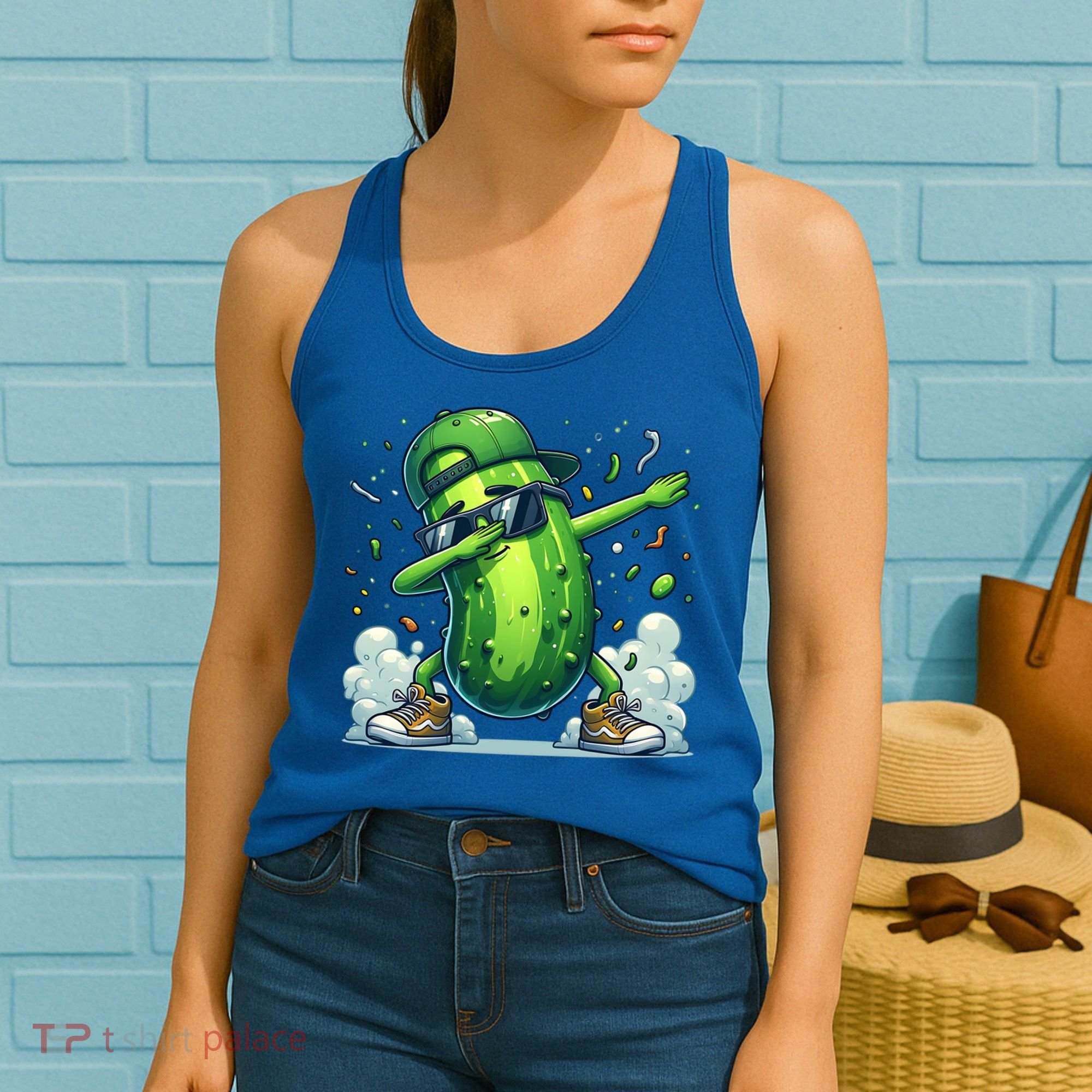 Dabbing Pickle Dancing Cucumber Lover Funny Sunglass Gift Women's Tank Top