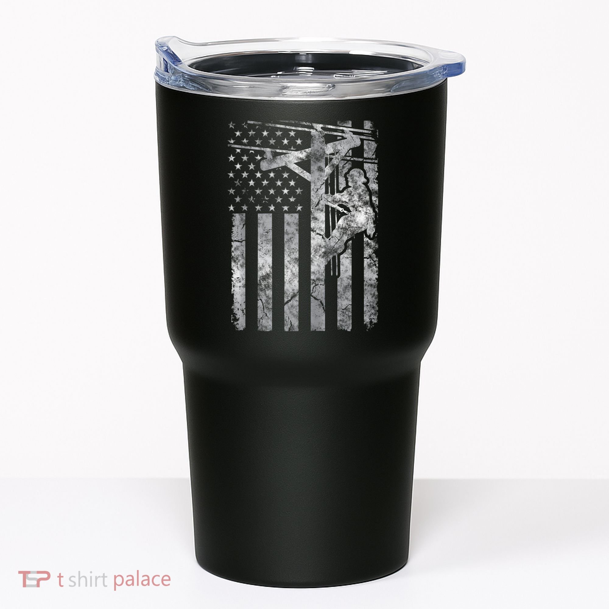 Distressed Patriotic Electric Cable Lineman American Flag Zip Hoodie Tumbler