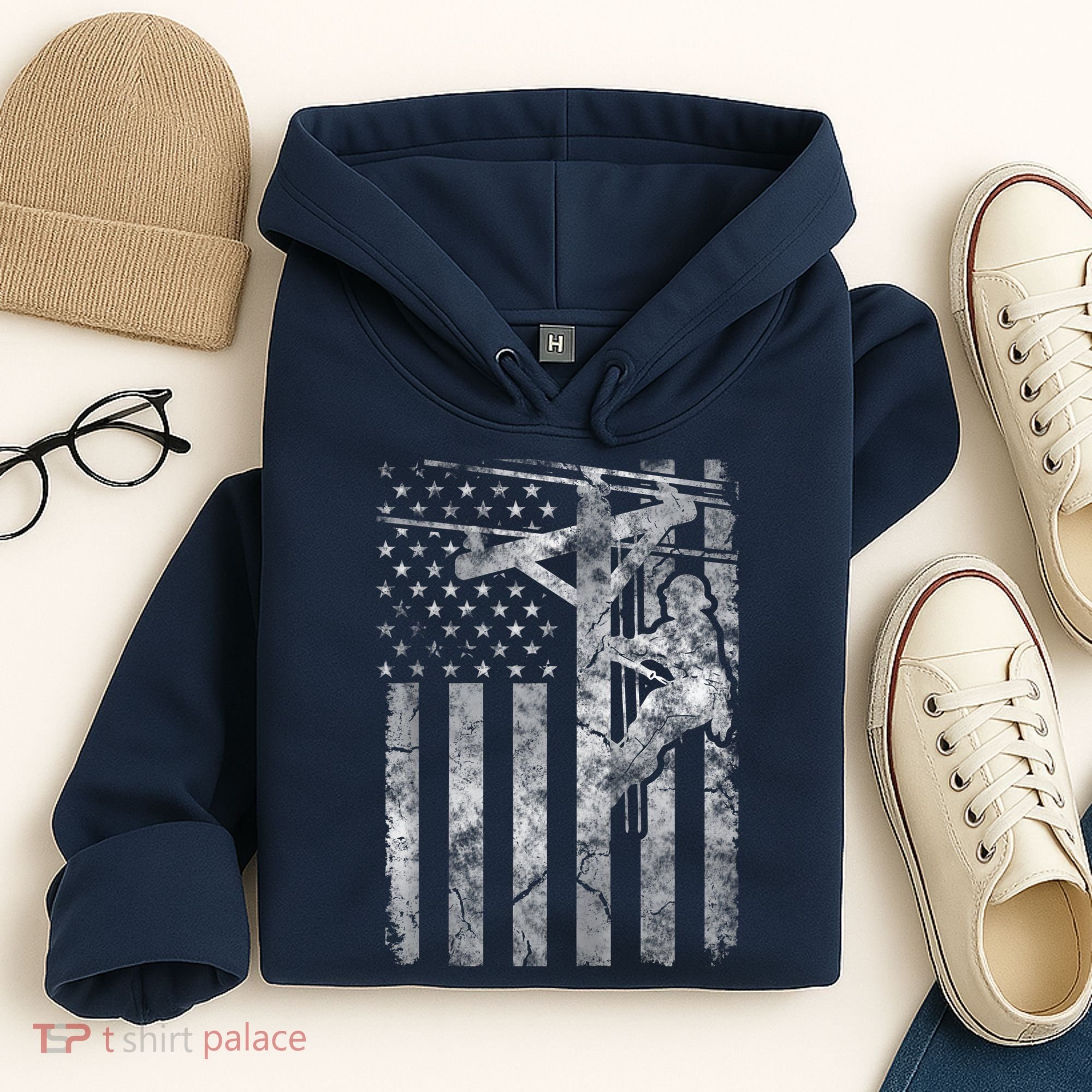 Distressed Patriotic Electric Cable Lineman American Flag Zip Hoodie Hoodie