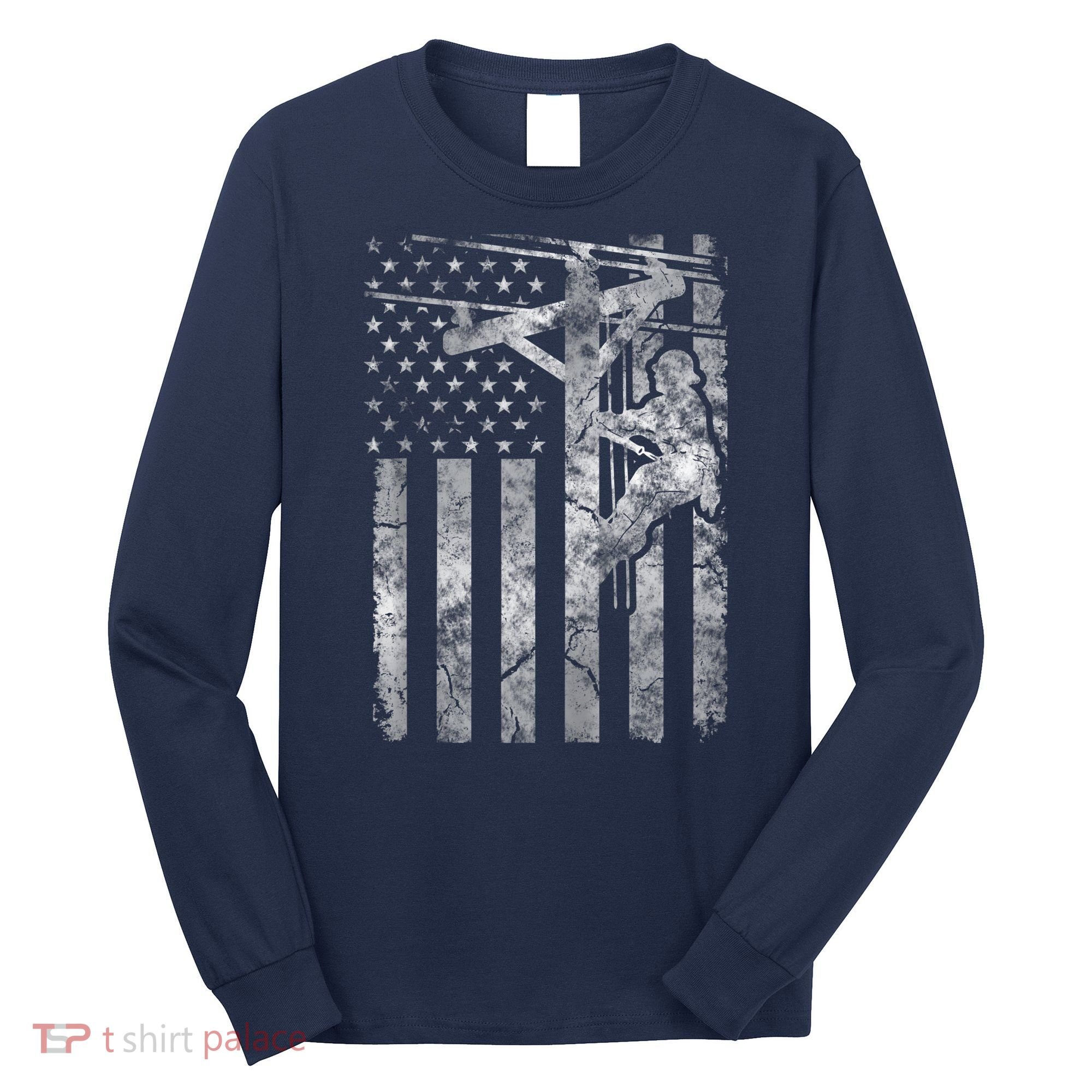 Distressed Patriotic Electric Cable Lineman American Flag Zip Hoodie Long Sleeve Shirt