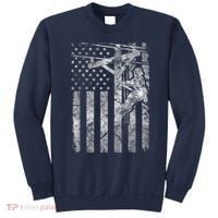 Distressed Patriotic Electric Cable Lineman American Flag Zip Hoodie Sweatshirt thumb 0