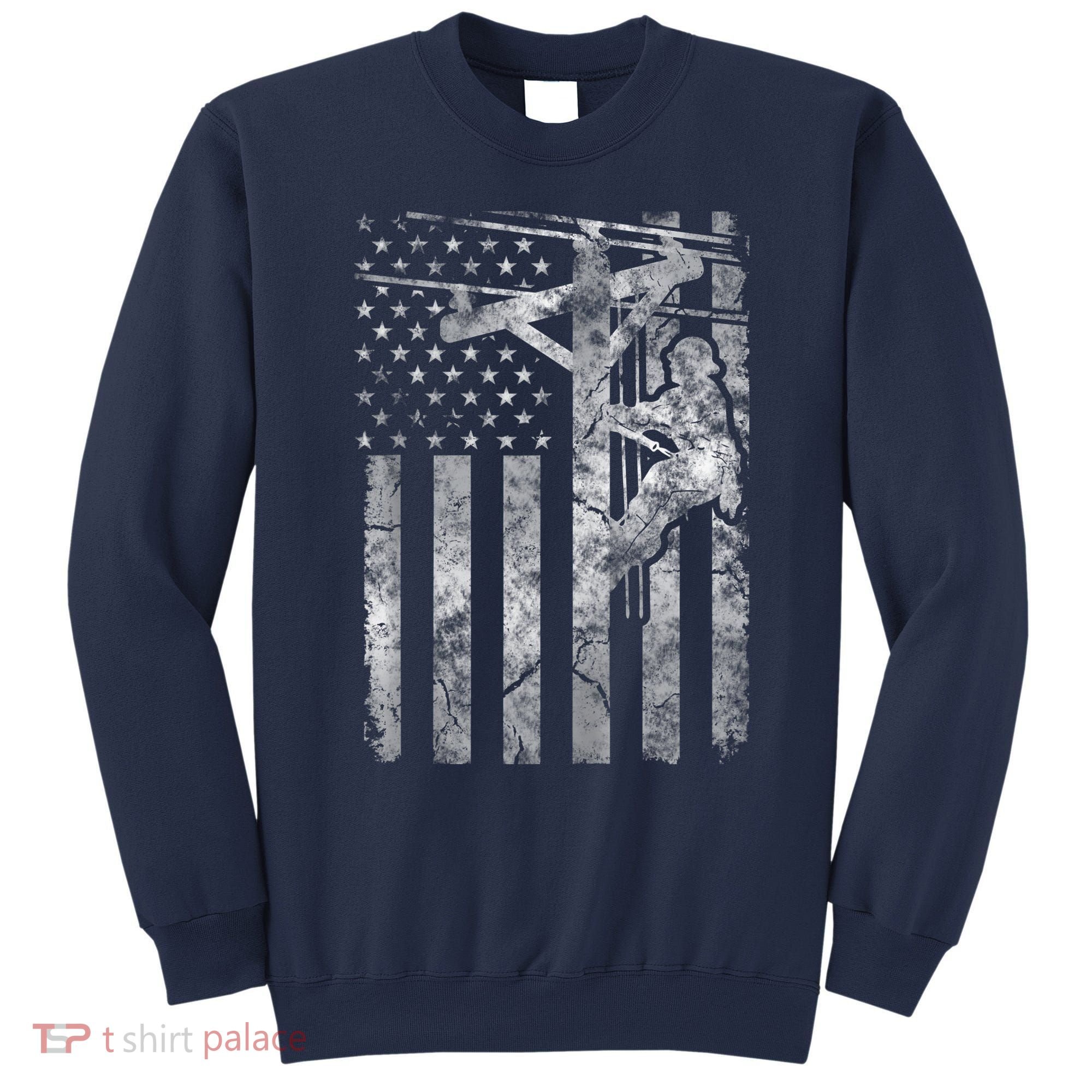 Distressed Patriotic Electric Cable Lineman American Flag Zip Hoodie Sweatshirt