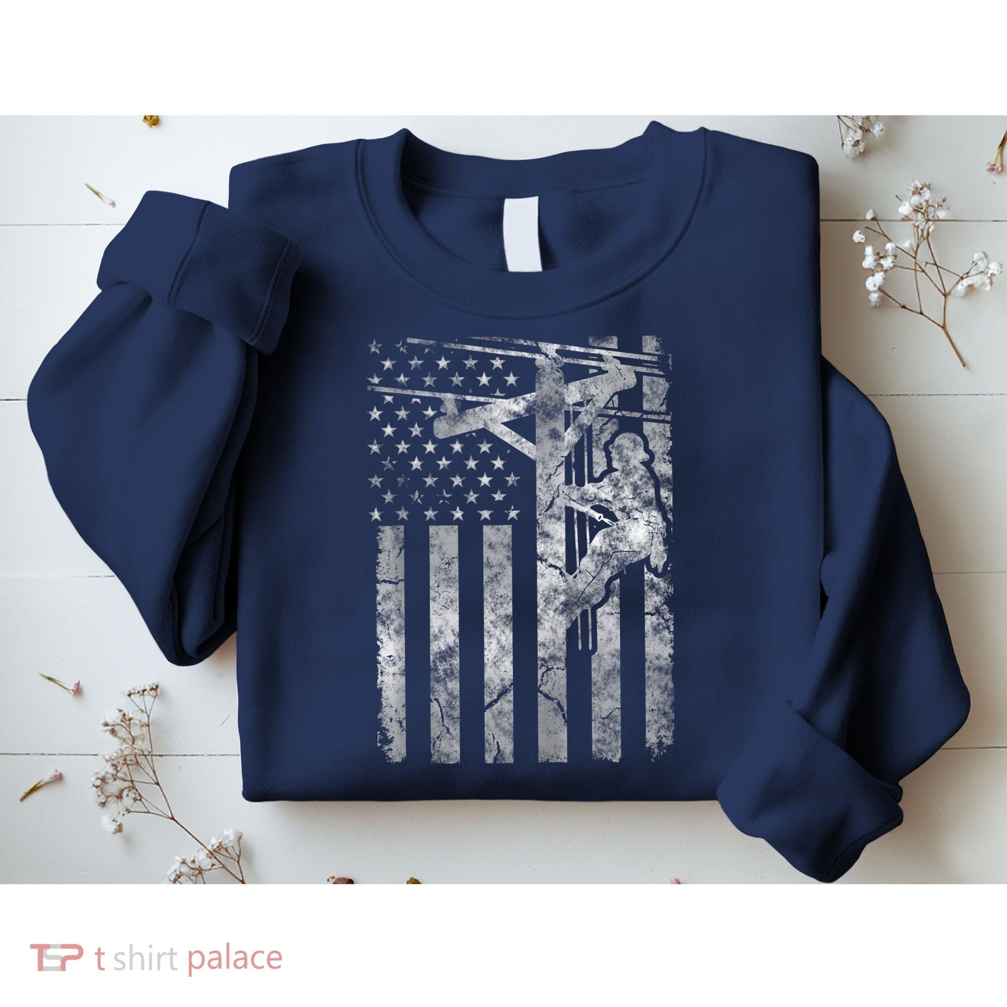 Distressed Patriotic Electric Cable Lineman American Flag Zip Hoodie Sweatshirt