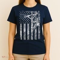 Distressed Patriotic Electric Cable Lineman American Flag Zip Hoodie T-Shirt thumb 4