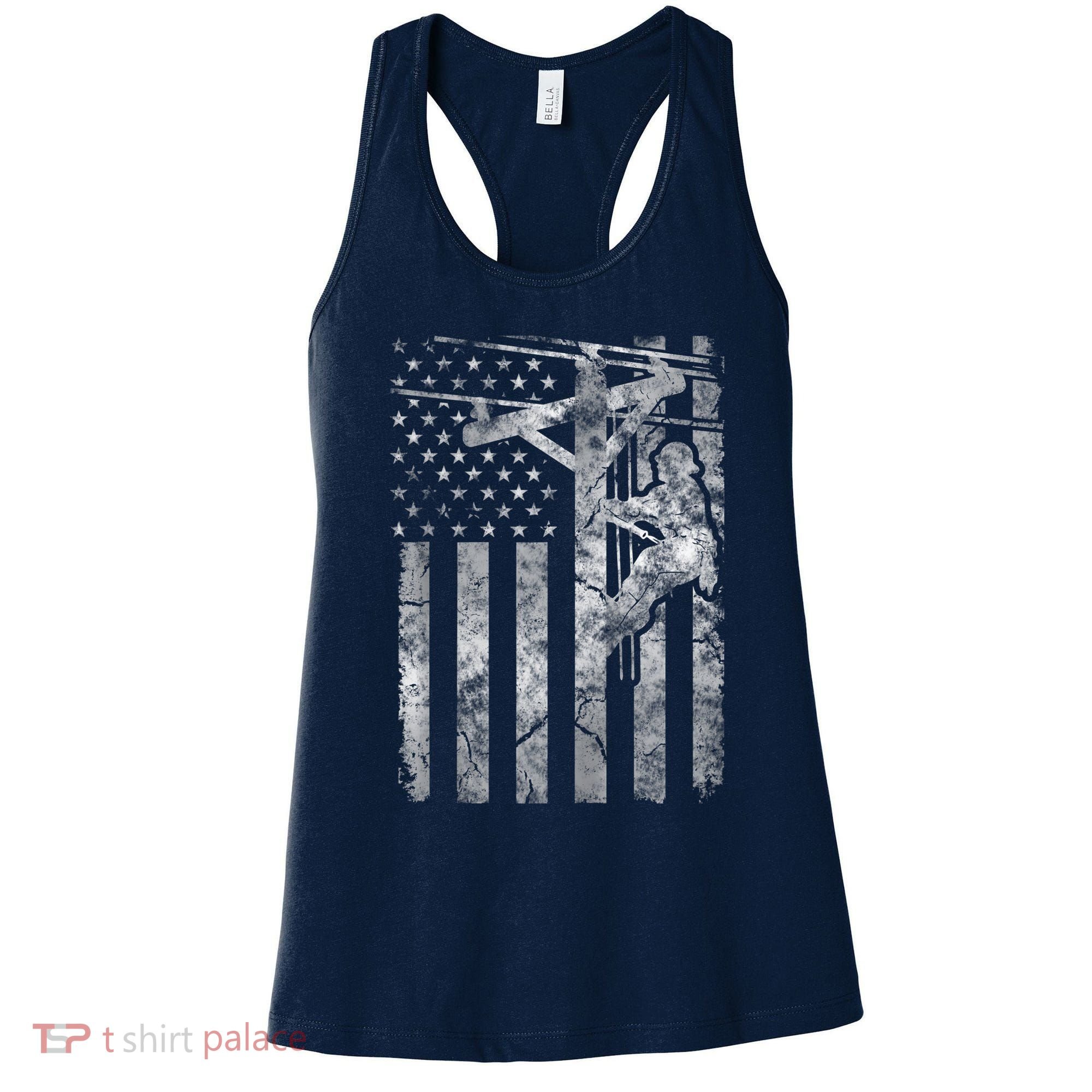 Distressed Patriotic Electric Cable Lineman American Flag Zip Hoodie Women's Tank Top