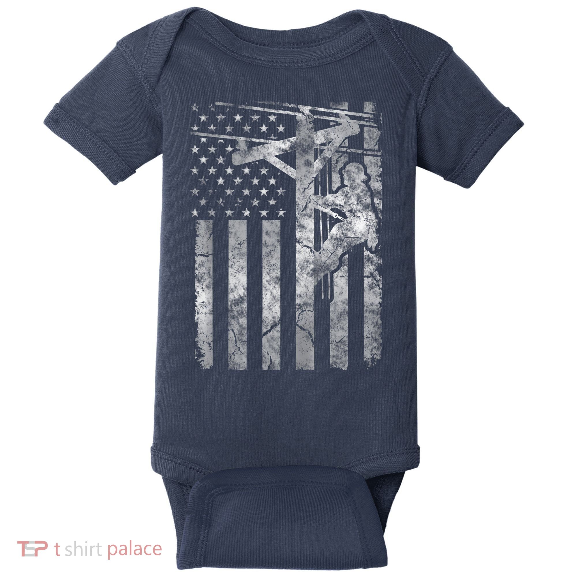 Distressed Patriotic Electric Cable Lineman American Flag Zip Hoodie Baby Bodysuit