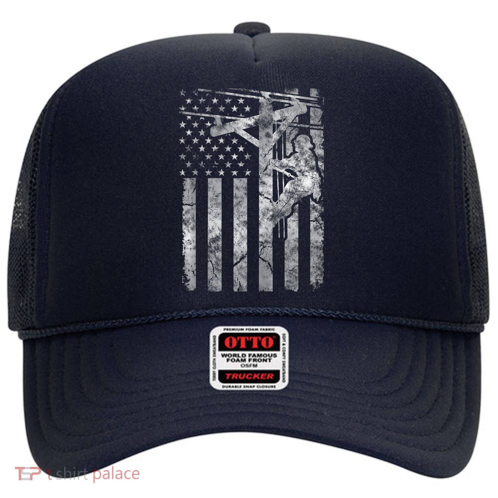Distressed Patriotic Electric Cable Lineman American Flag Zip Hoodie Hat
