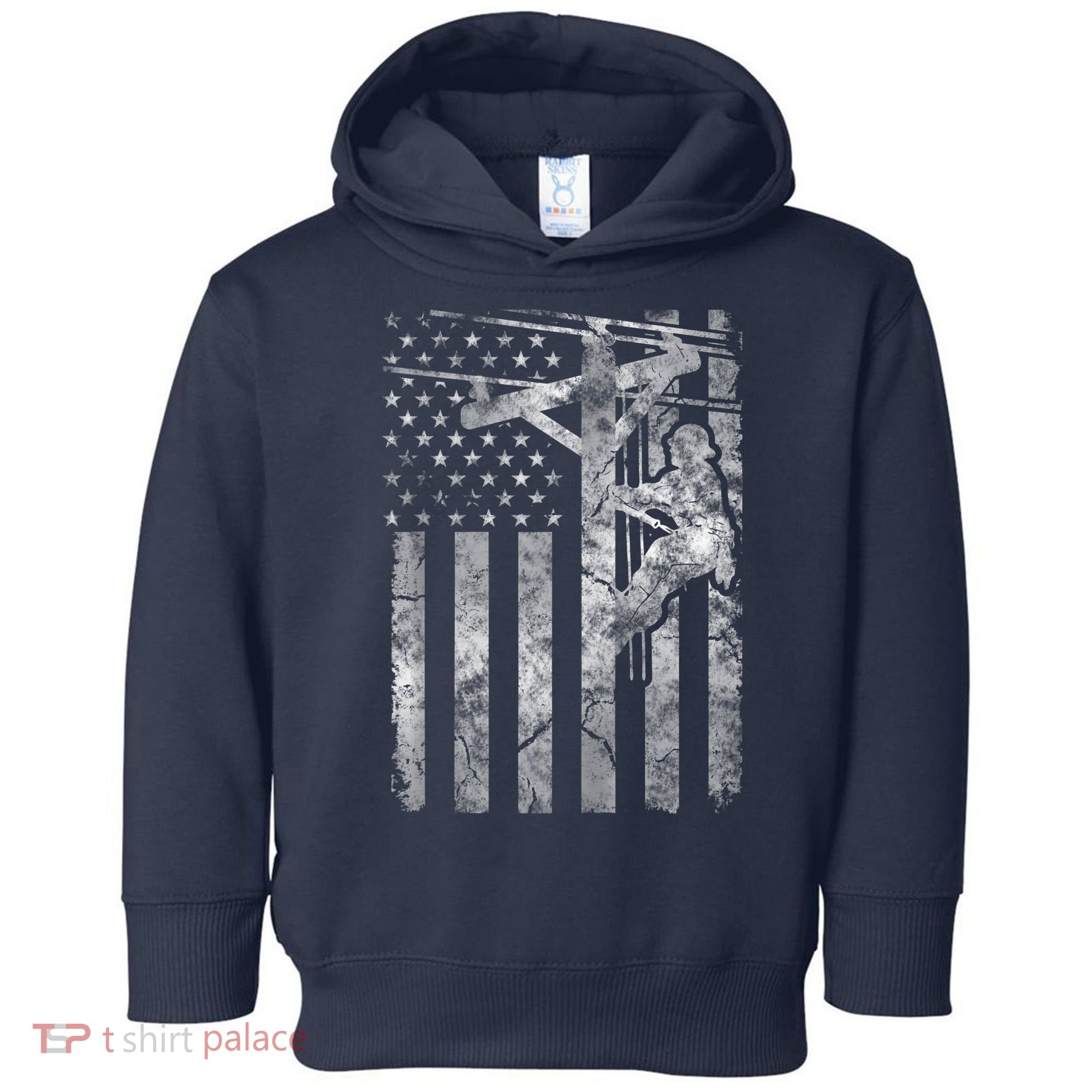 Distressed Patriotic Electric Cable Lineman American Flag Zip Hoodie Toddler Hoodie