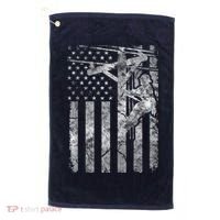 Distressed Patriotic Electric Cable Lineman American Flag Zip Hoodie Golf Towel thumb 0