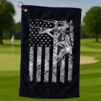 Distressed Patriotic Electric Cable Lineman American Flag Zip Hoodie Golf Towel thumb 1