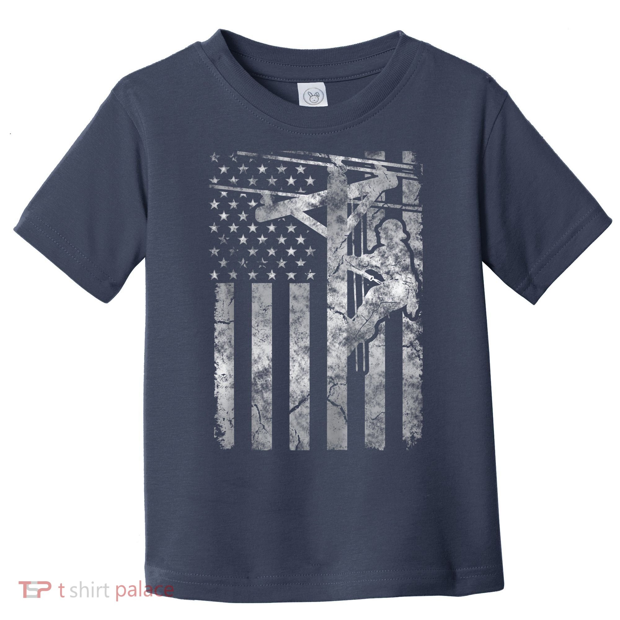 Distressed Patriotic Electric Cable Lineman American Flag Zip Hoodie Toddler T-Shirt