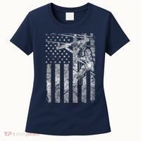 Distressed Patriotic Electric Cable Lineman American Flag Zip Hoodie Women's T-Shirt thumb 0