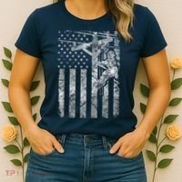 Distressed Patriotic Electric Cable Lineman American Flag Zip Hoodie Women's T-Shirt thumb 2