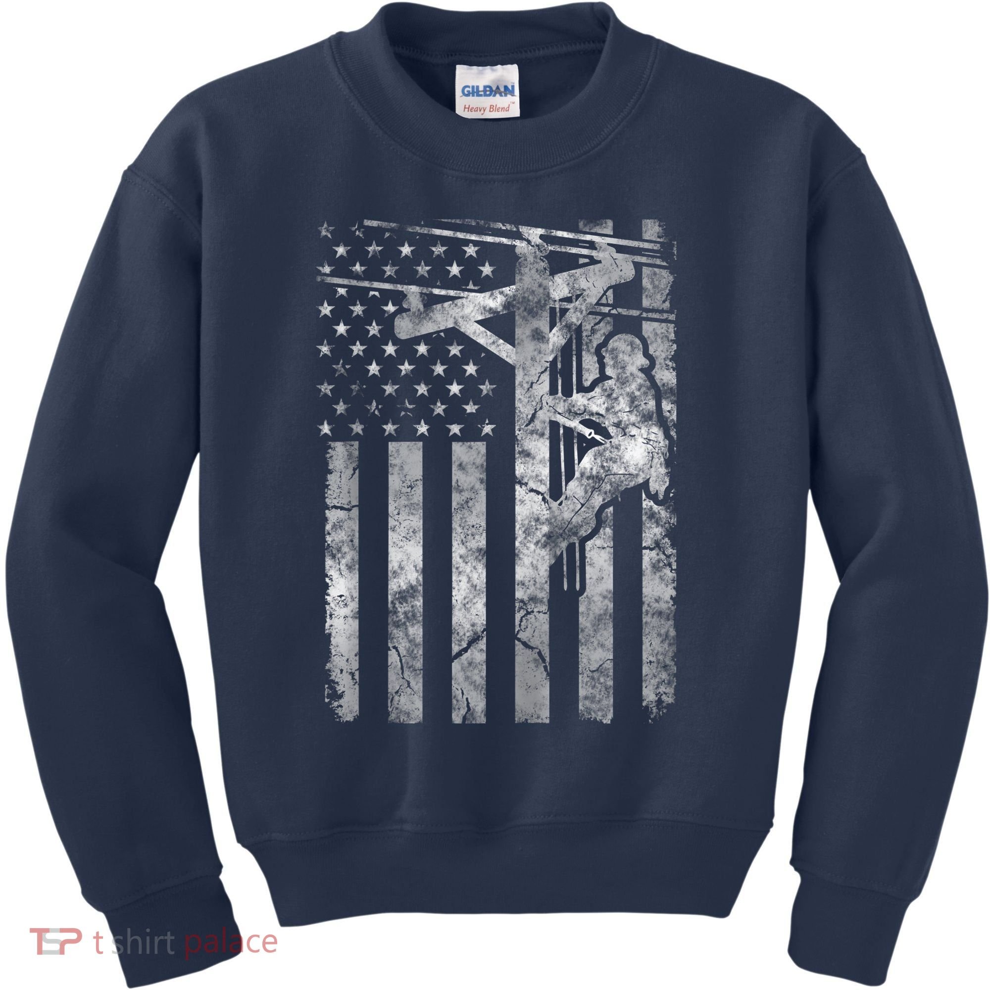 Distressed Patriotic Electric Cable Lineman American Flag Zip Hoodie Kids Sweatshirt