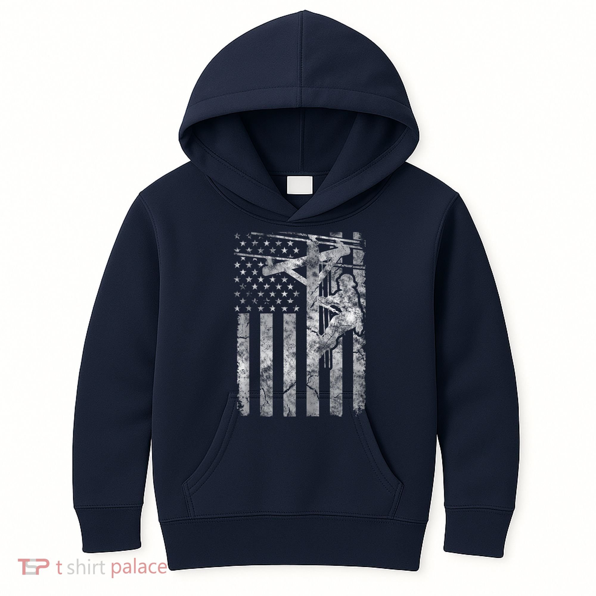 Distressed Patriotic Electric Cable Lineman American Flag Zip Hoodie Kids Hoodie