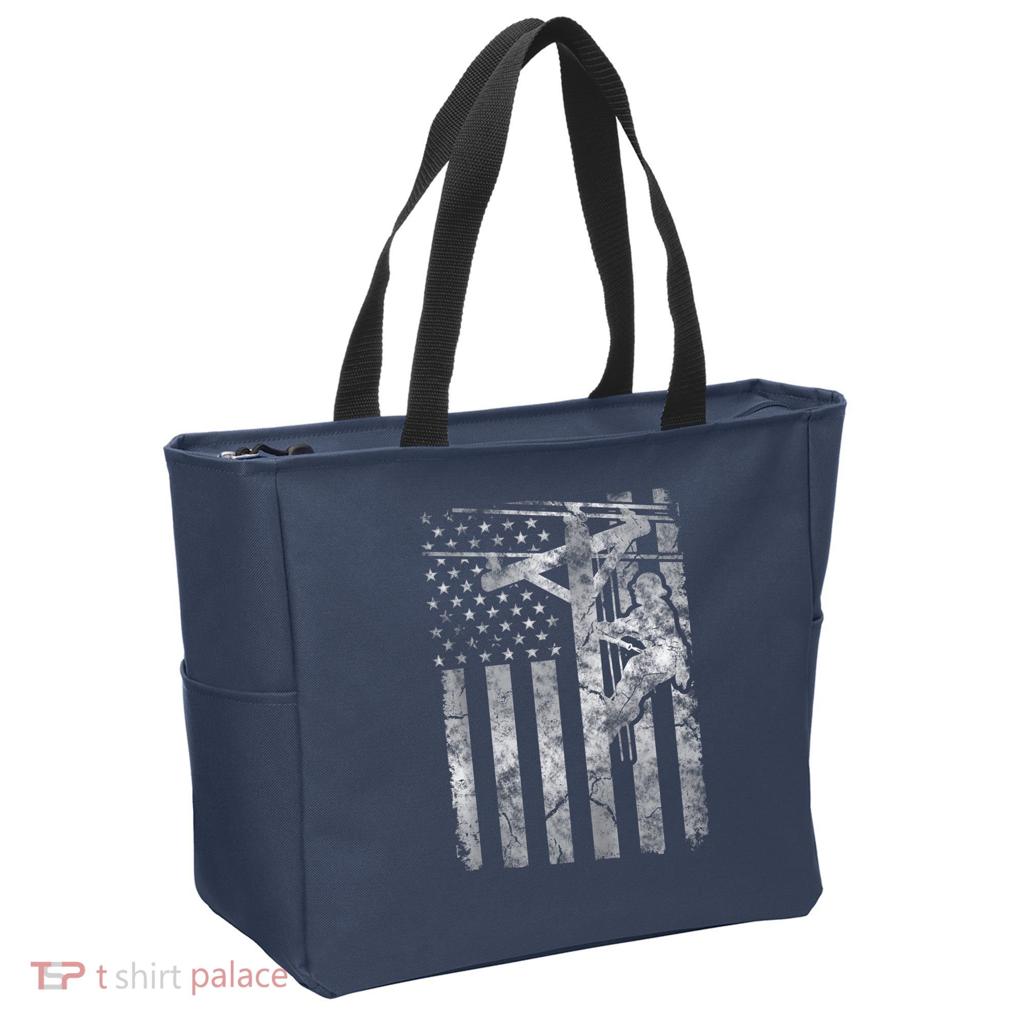 Distressed Patriotic Electric Cable Lineman American Flag Zip Hoodie Tote Bag