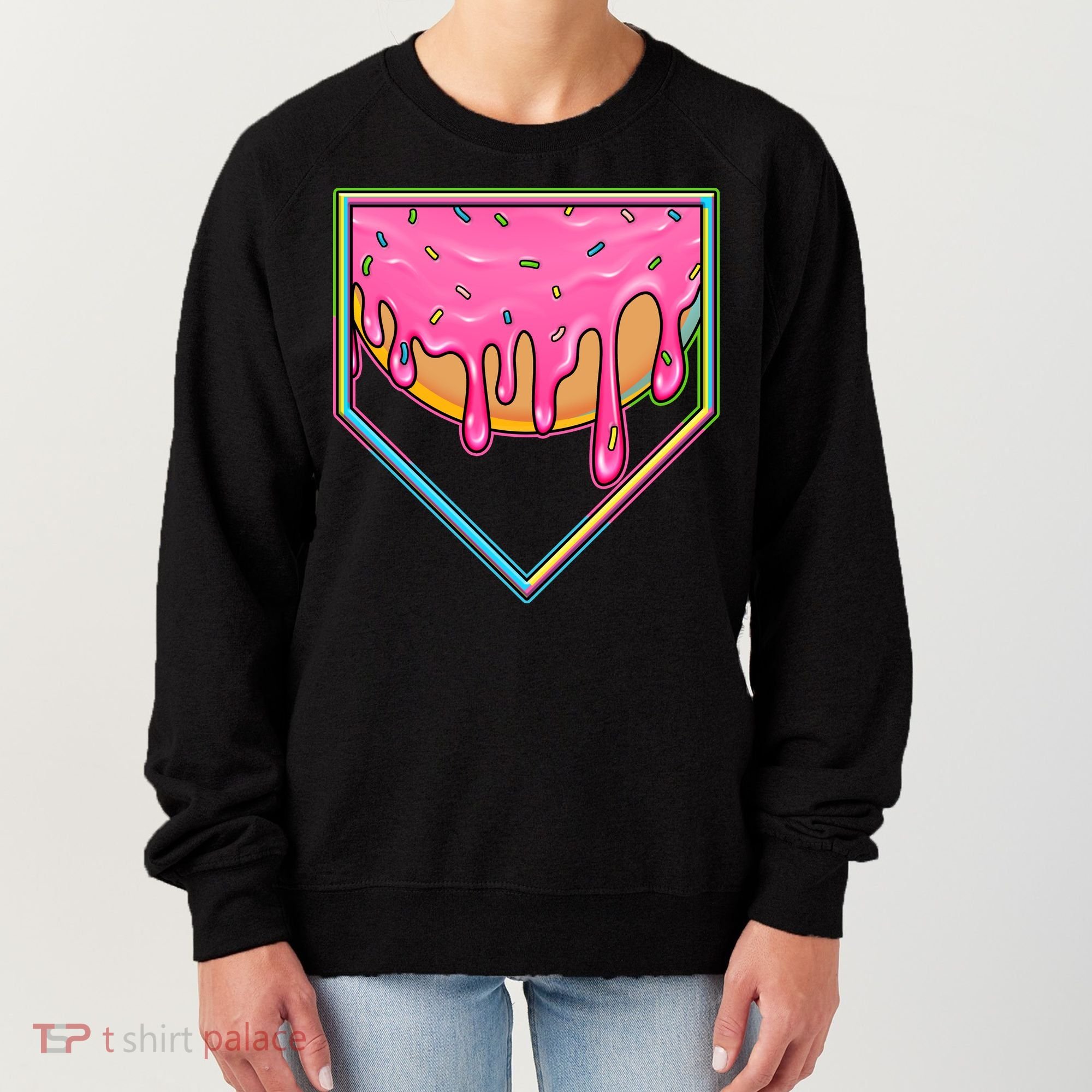 Dripping Pink Frosting Donut Baseball Diamond Home Plate Women's Sweatshirt