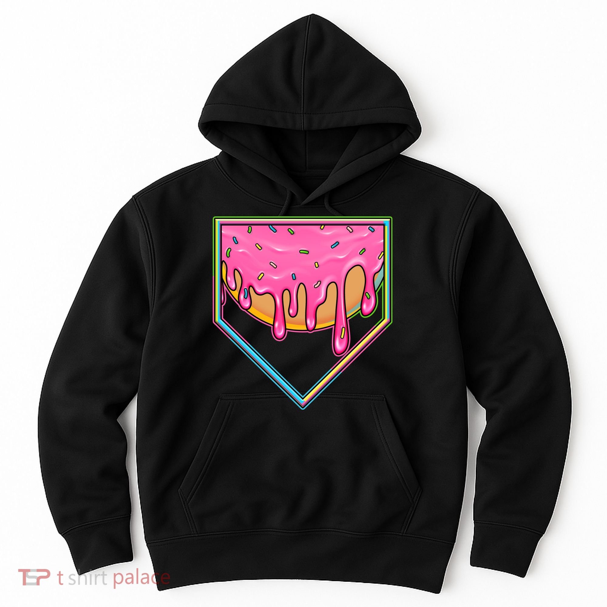 Dripping Pink Frosting Donut Baseball Diamond Home Plate Hoodie