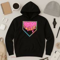 Dripping Pink Frosting Donut Baseball Diamond Home Plate Hoodie thumb 3