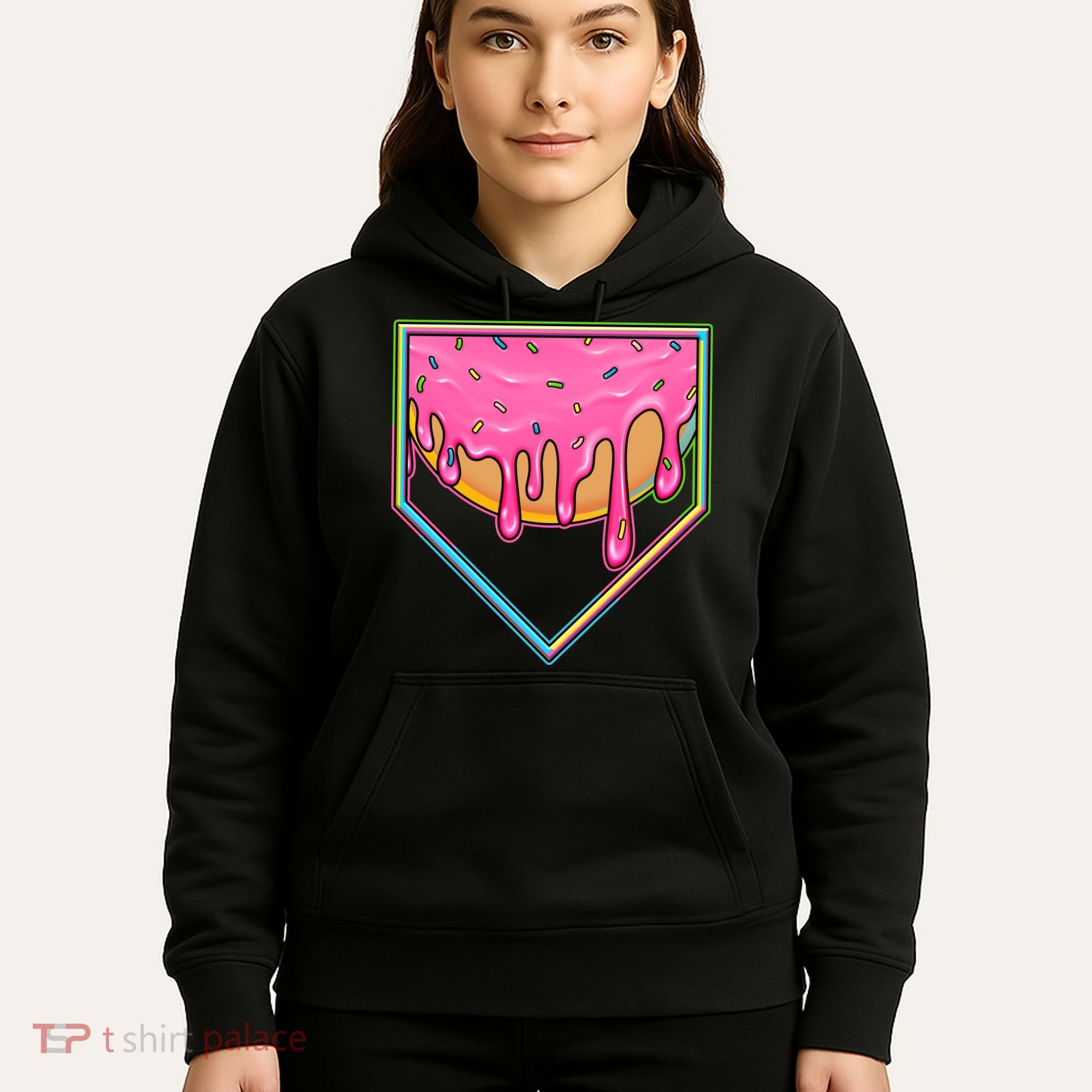 Dripping Pink Frosting Donut Baseball Diamond Home Plate Hoodie