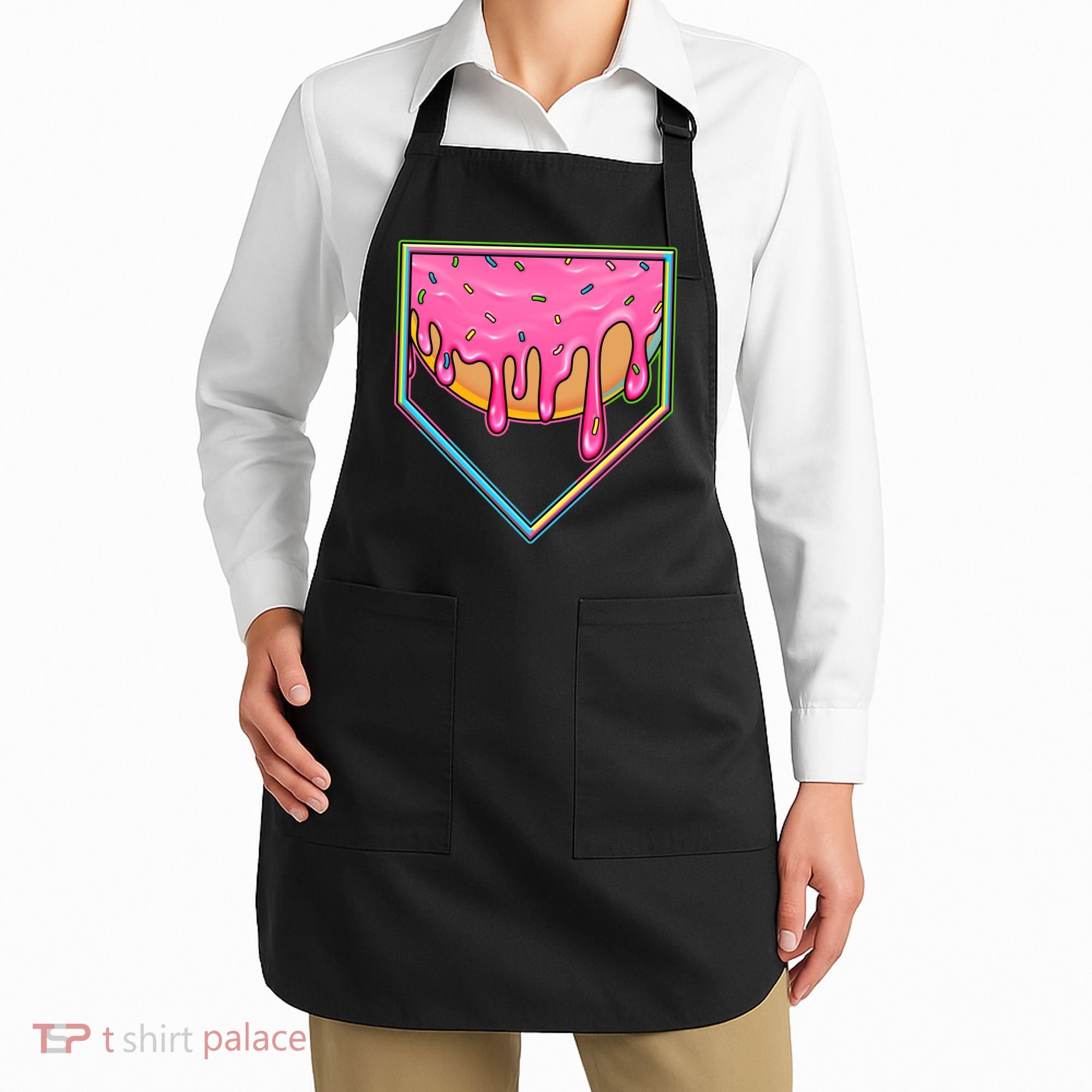 Dripping Pink Frosting Donut Baseball Diamond Home Plate Apron