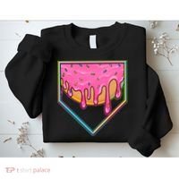 Dripping Pink Frosting Donut Baseball Diamond Home Plate Sweatshirt thumb 2