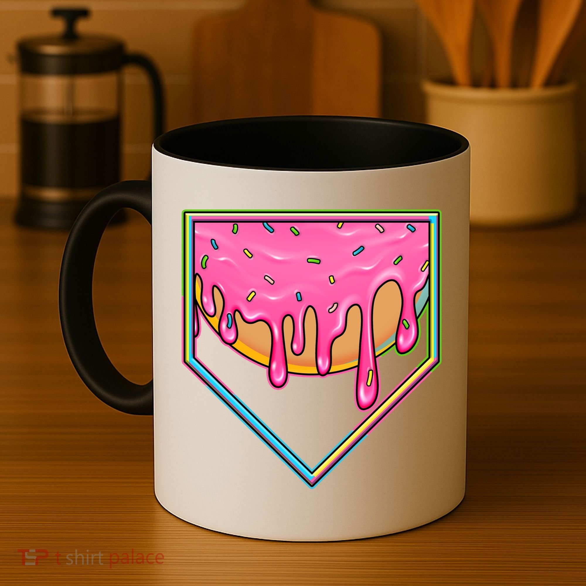 Dripping Pink Frosting Donut Baseball Diamond Home Plate Coffee Mug