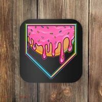 Dripping Pink Frosting Donut Baseball Diamond Home Plate Coaster thumb 0