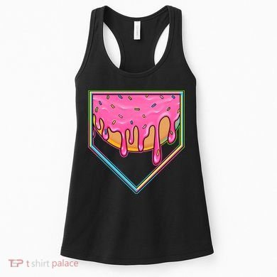 Dripping Pink Frosting Donut Baseball Diamond Home Plate Women's Tank Top