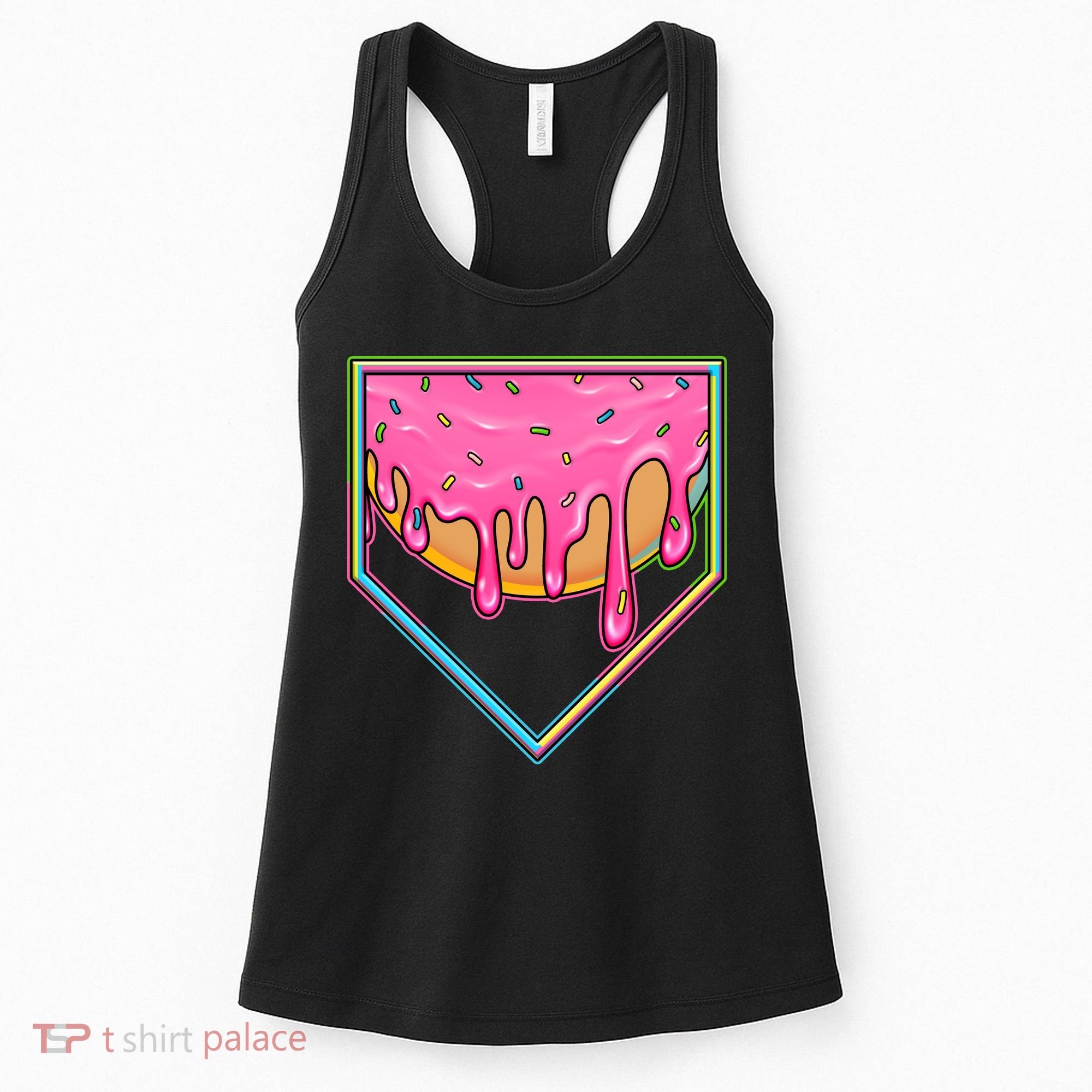 Dripping Pink Frosting Donut Baseball Diamond Home Plate Women's Tank Top