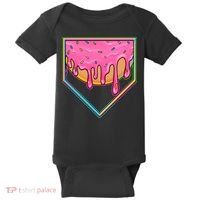 Dripping Pink Frosting Donut Baseball Diamond Home Plate Baby Bodysuit thumb 0
