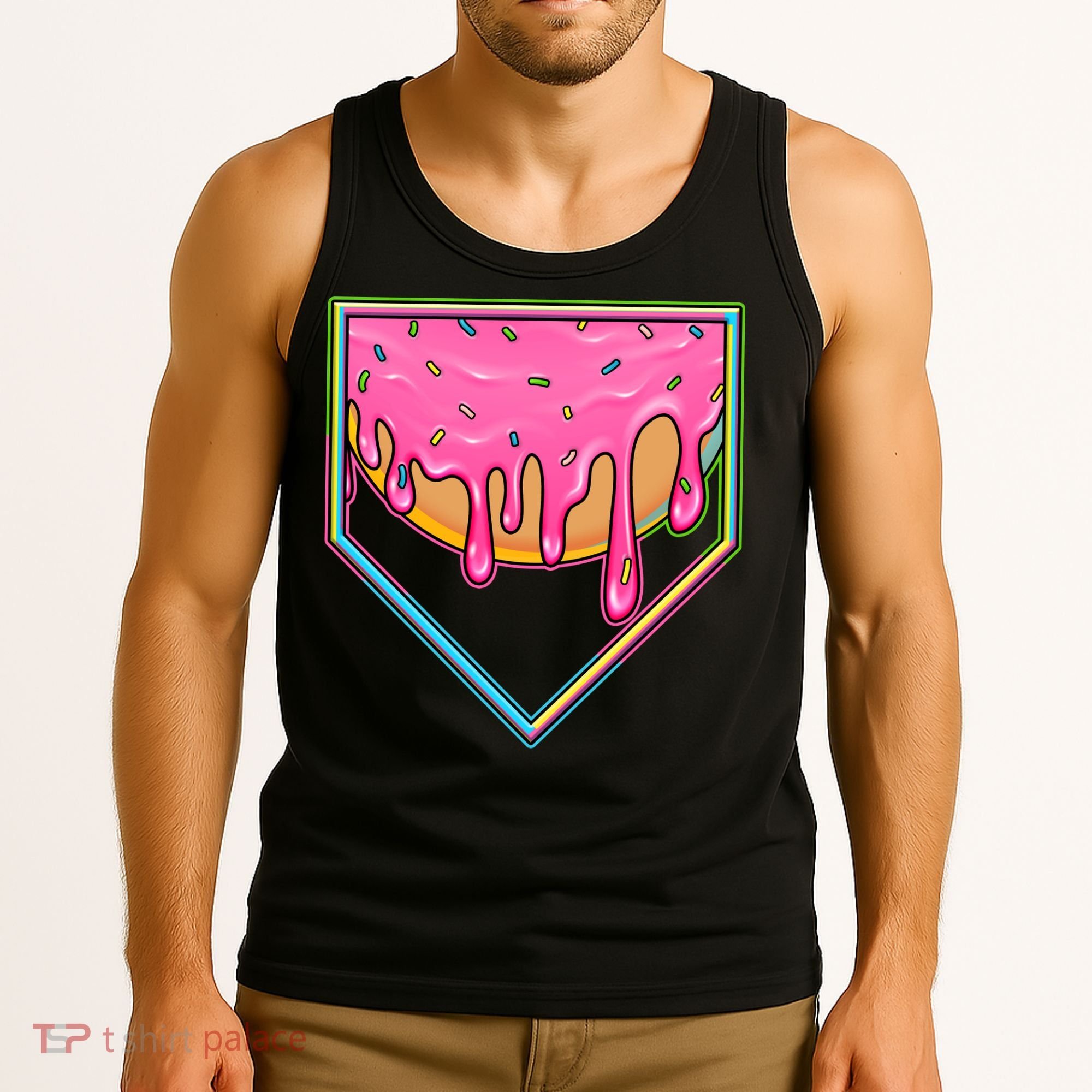 Dripping Pink Frosting Donut Baseball Diamond Home Plate Tank Top