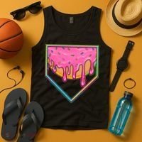 Dripping Pink Frosting Donut Baseball Diamond Home Plate Tank Top thumb 4