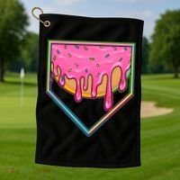 Dripping Pink Frosting Donut Baseball Diamond Home Plate Golf Towel thumb 1