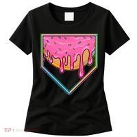 Dripping Pink Frosting Donut Baseball Diamond Home Plate Women's T-Shirt thumb 0