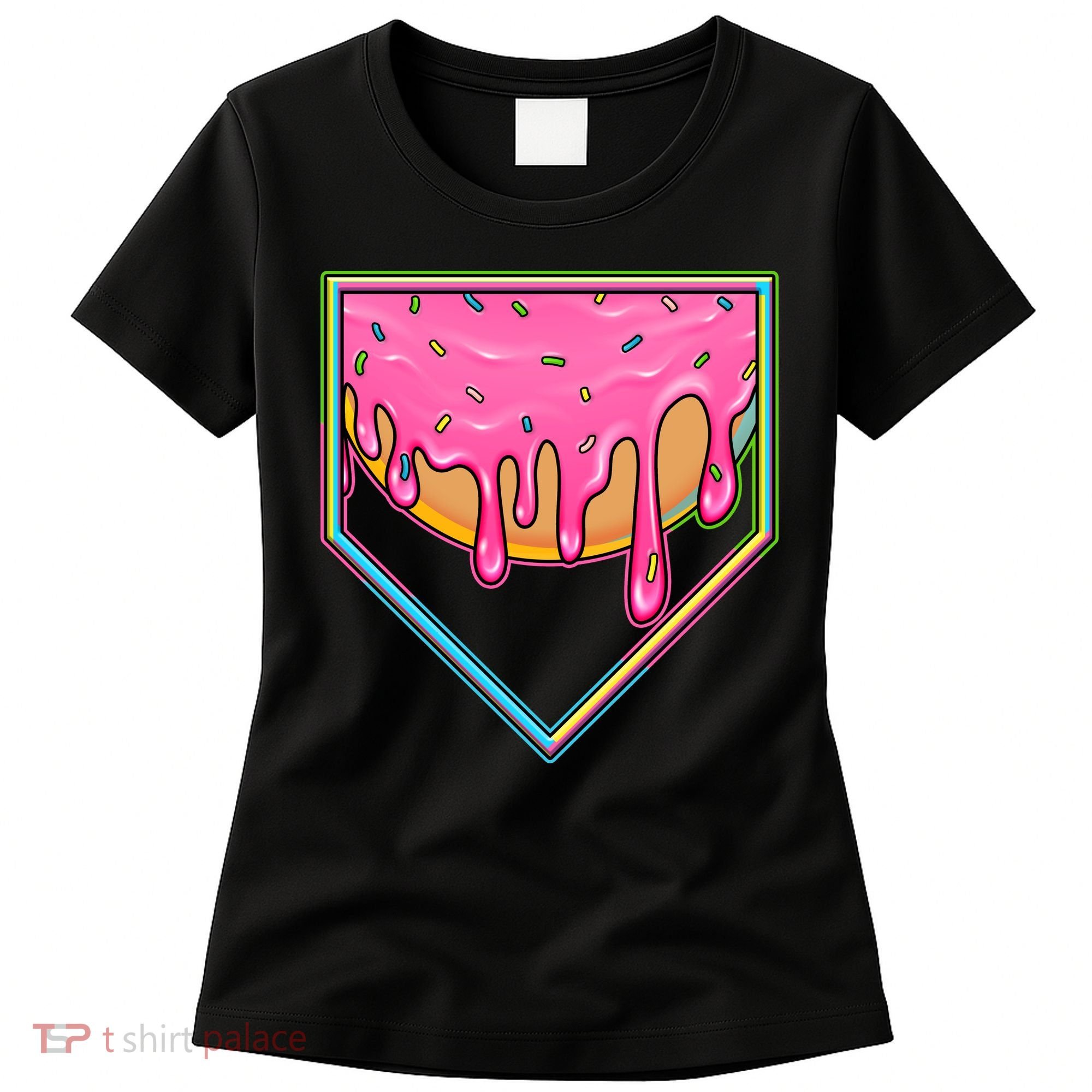 Dripping Pink Frosting Donut Baseball Diamond Home Plate Women's T-Shirt