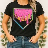 Dripping Pink Frosting Donut Baseball Diamond Home Plate Women's T-Shirt thumb 2