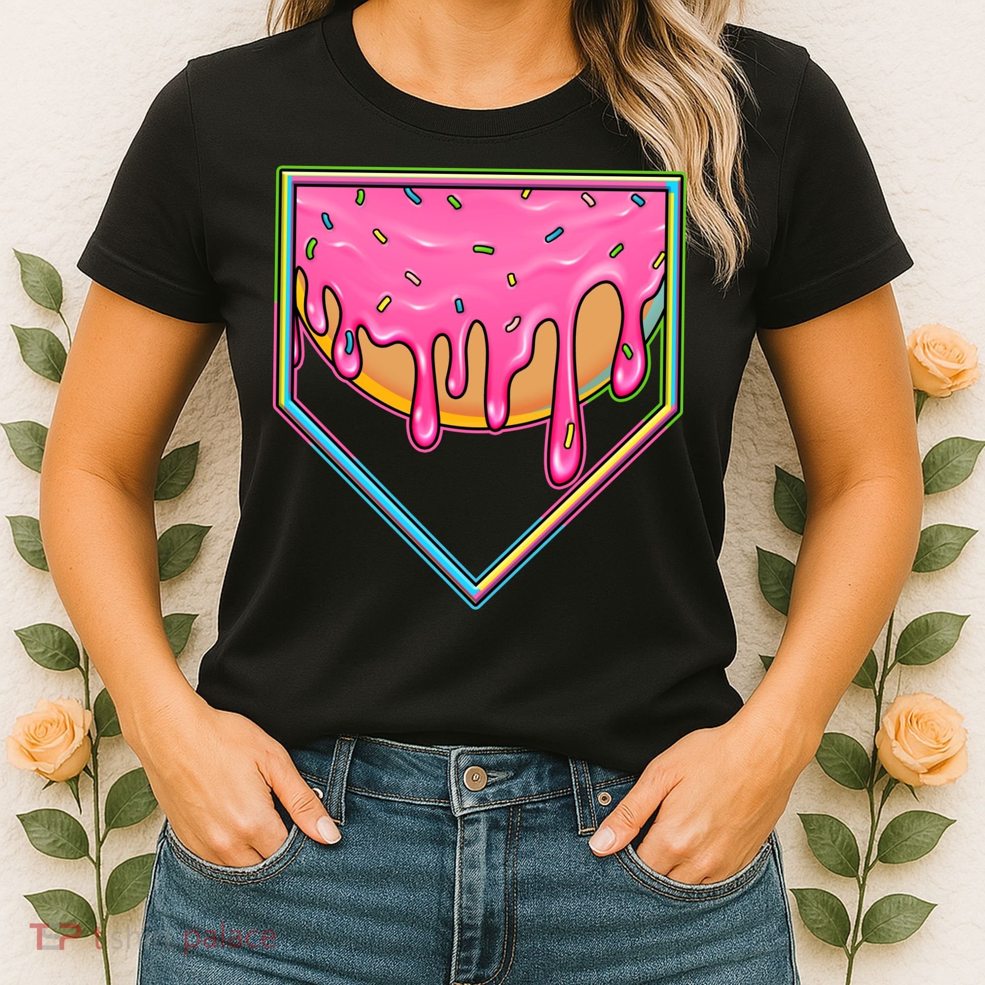 Dripping Pink Frosting Donut Baseball Diamond Home Plate Women's T-Shirt
