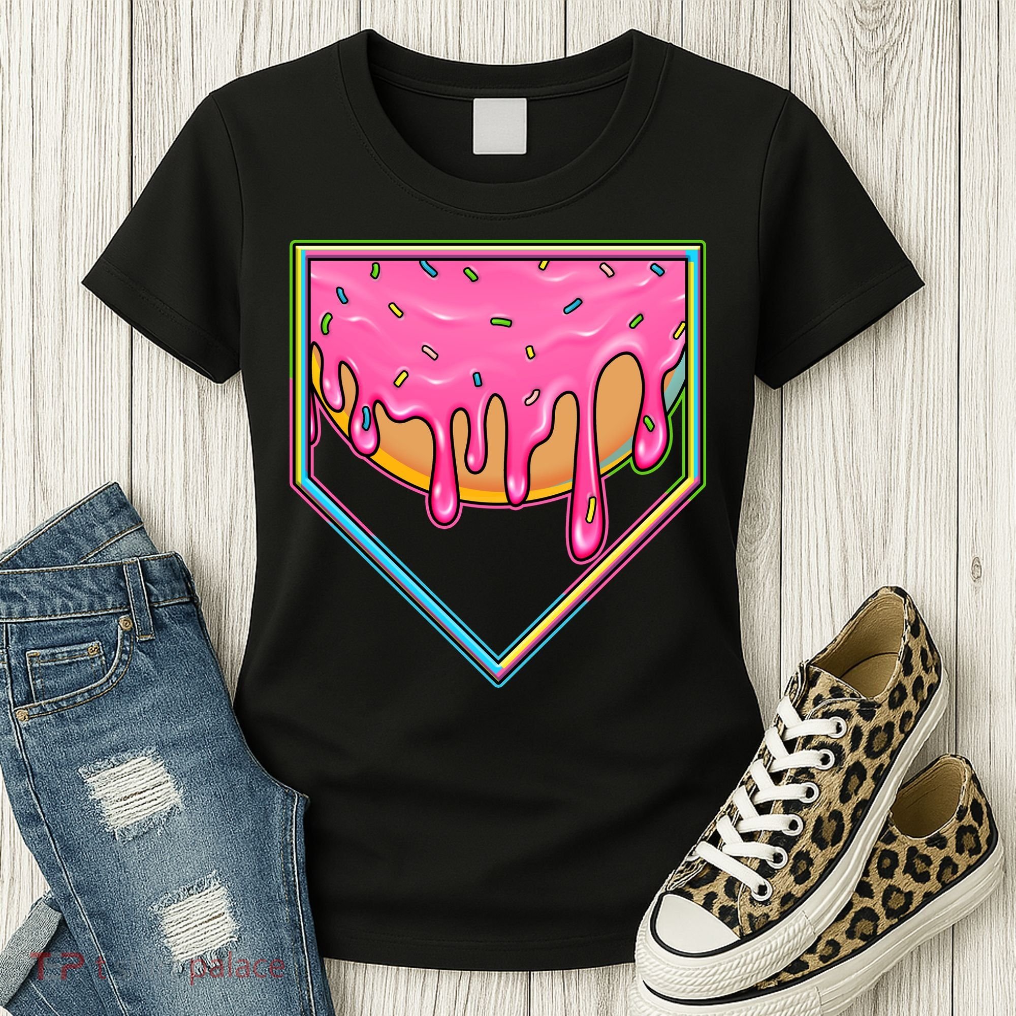 Dripping Pink Frosting Donut Baseball Diamond Home Plate Women's T-Shirt