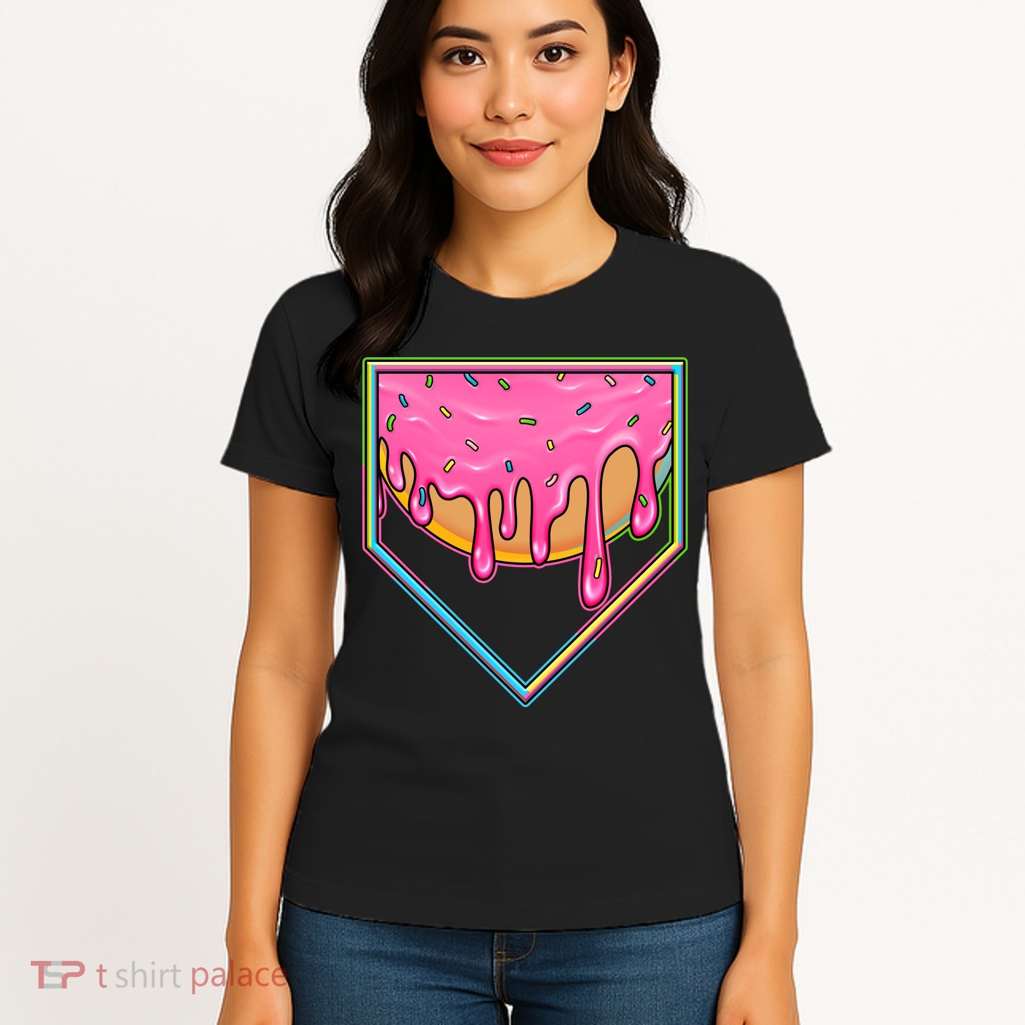 Dripping Pink Frosting Donut Baseball Diamond Home Plate Women's T-Shirt