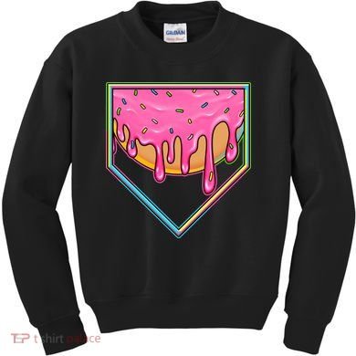 Dripping Pink Frosting Donut Baseball Diamond Home Plate Kids Sweatshirt