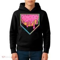Dripping Pink Frosting Donut Baseball Diamond Home Plate Kids Hoodie thumb 4