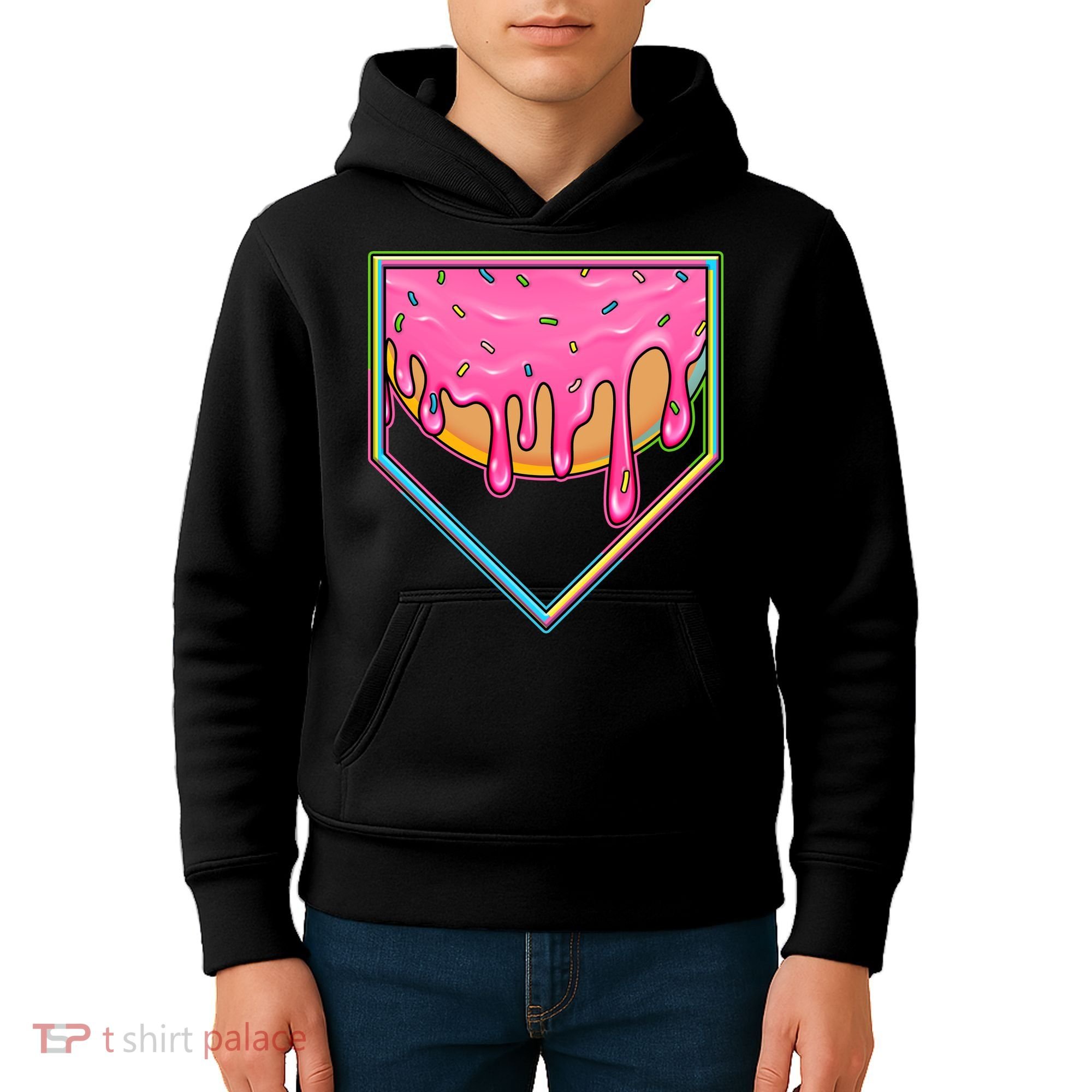 Dripping Pink Frosting Donut Baseball Diamond Home Plate Kids Hoodie