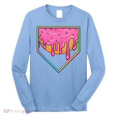 Dripping Pink Frosting Donut Baseball Diamond Home Plate Long Sleeve Shirt