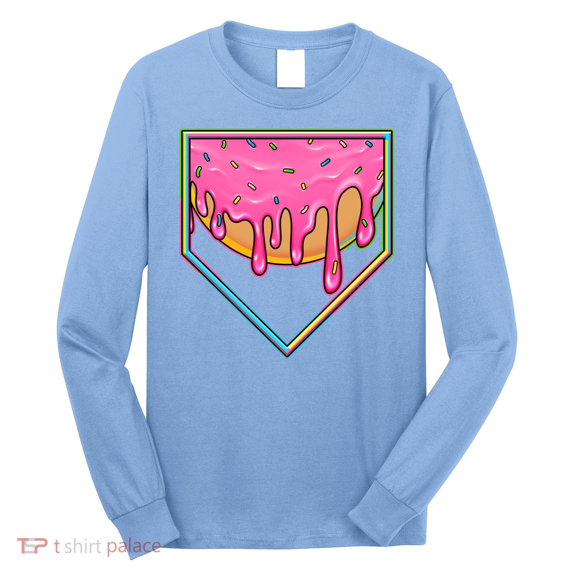 Dripping Pink Frosting Donut Baseball Diamond Home Plate Long Sleeve Shirt