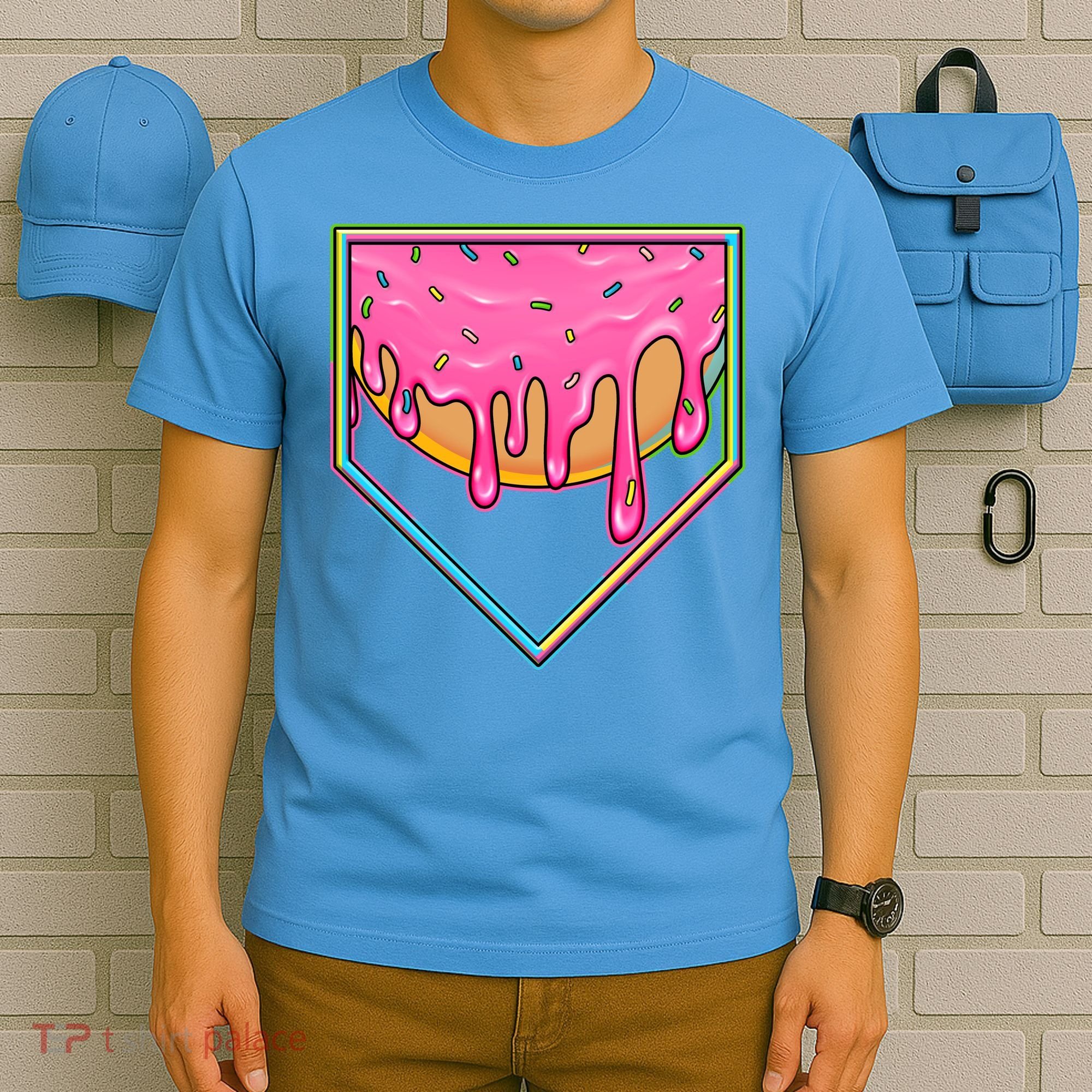 Dripping Pink Frosting Donut Baseball Diamond Home Plate T-Shirt