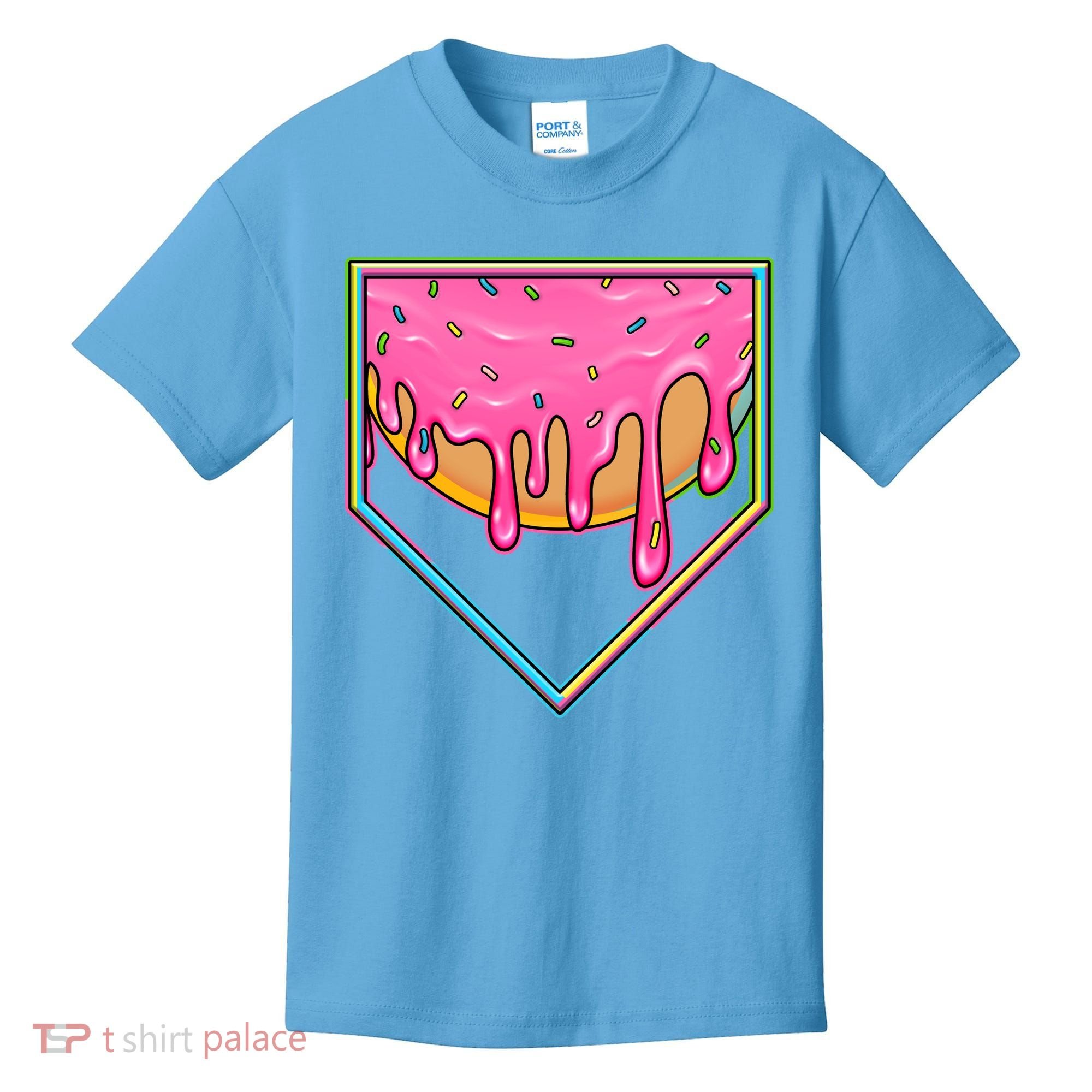 Dripping Pink Frosting Donut Baseball Diamond Home Plate Kids T-Shirt