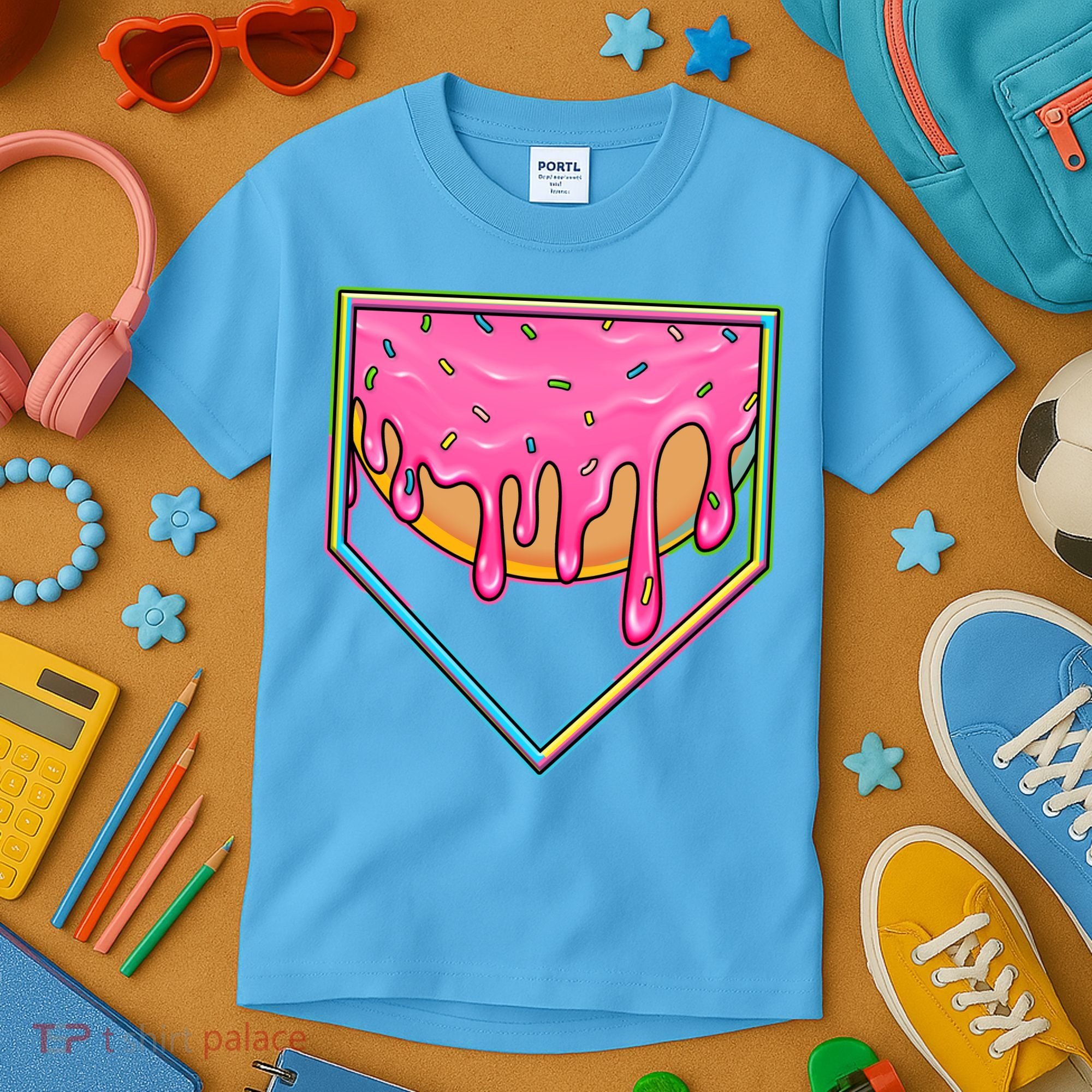 Dripping Pink Frosting Donut Baseball Diamond Home Plate Kids T-Shirt