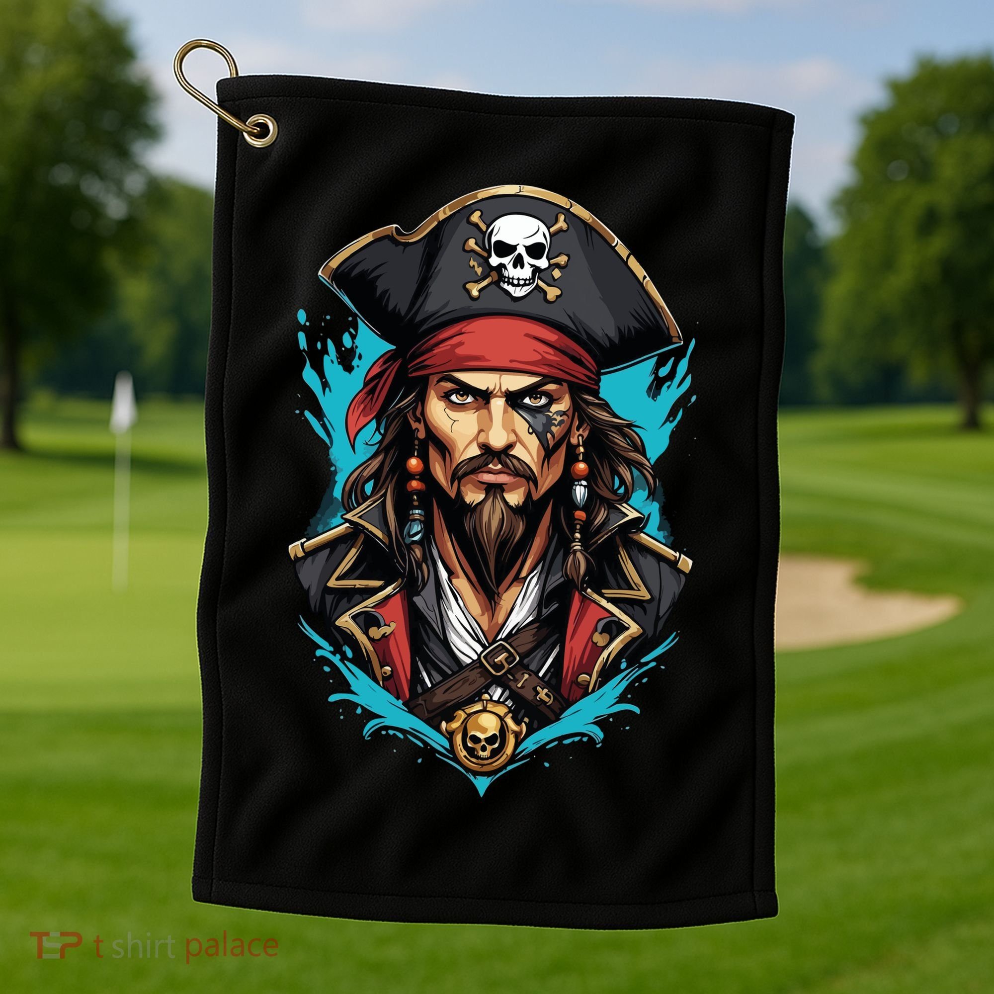 Detailed Pirate Face Golf Towel
