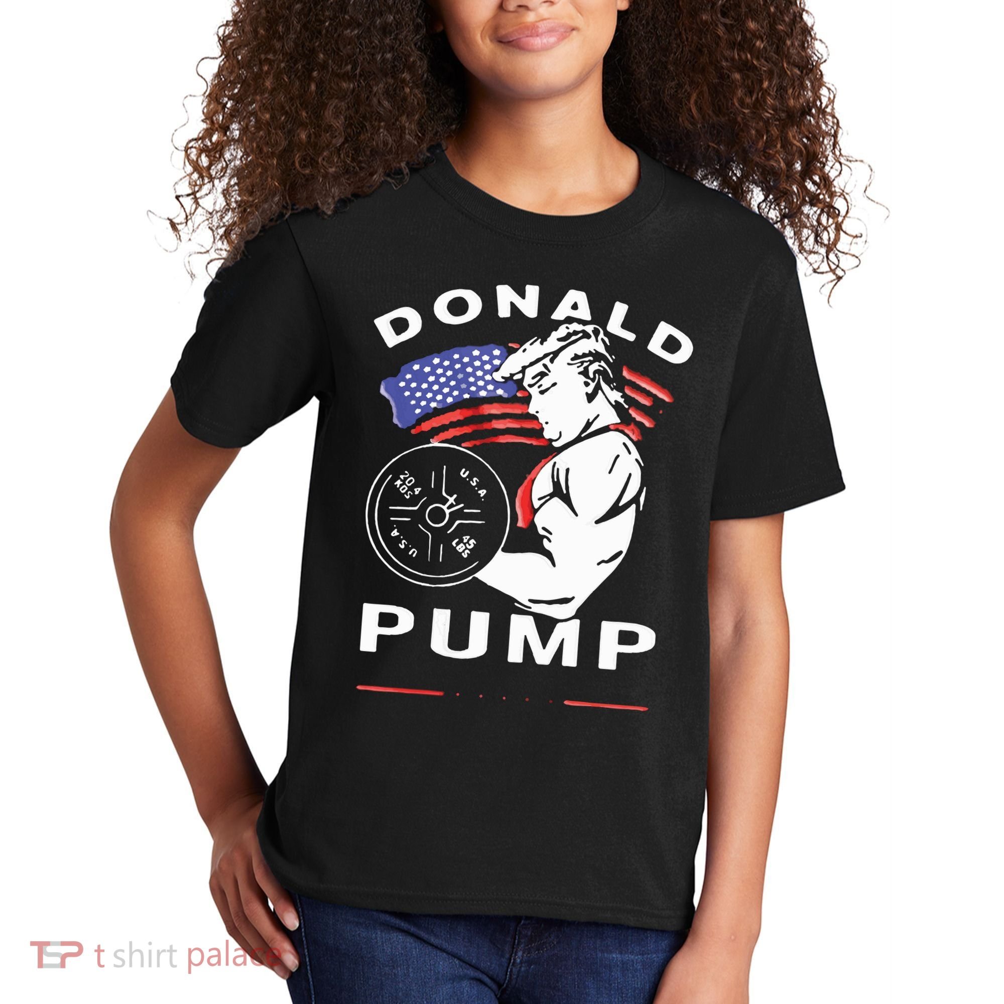 Donald Pump Gym Bodybuilder And Weightlifting Kids T-Shirt